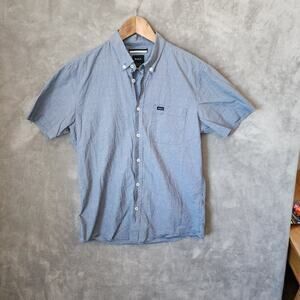 RVCA Slim Fit Men's Small Blue White Micro Grid Plaid Shirt 100% Cotton